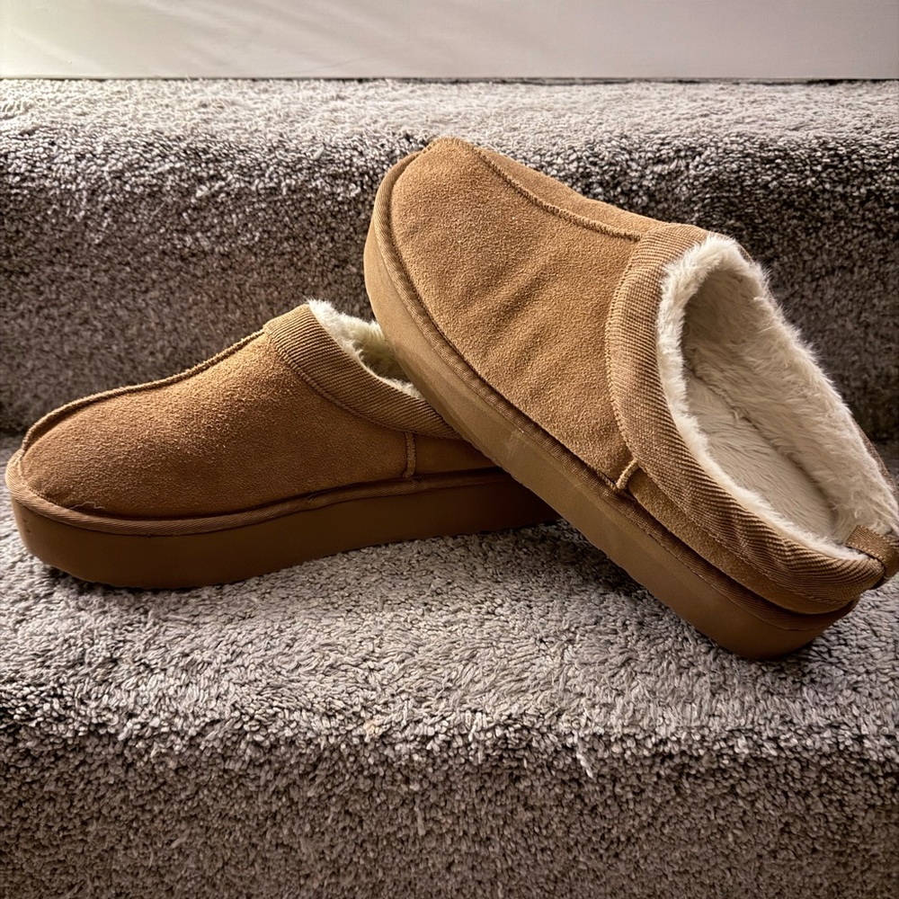 Cozy Tan Mules with Faux Fur Lining
